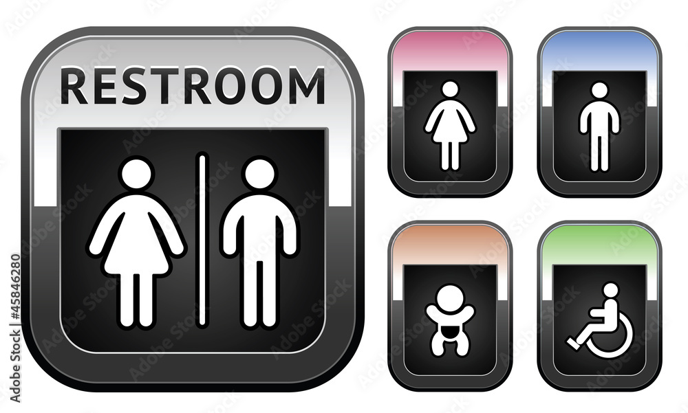 Restroom symbol, metallic button Restroom symbol, metallic button