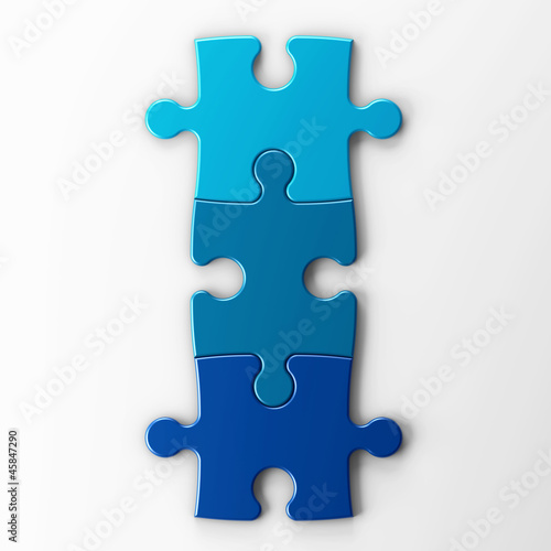tres piezas de puzzle con trazado de recorte foto de Stock
