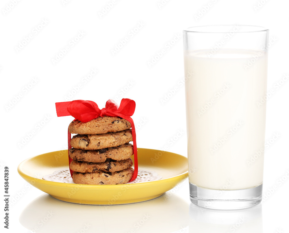 Glass of milk and cookies isolated on white Glass of milk and cookies isolated on white