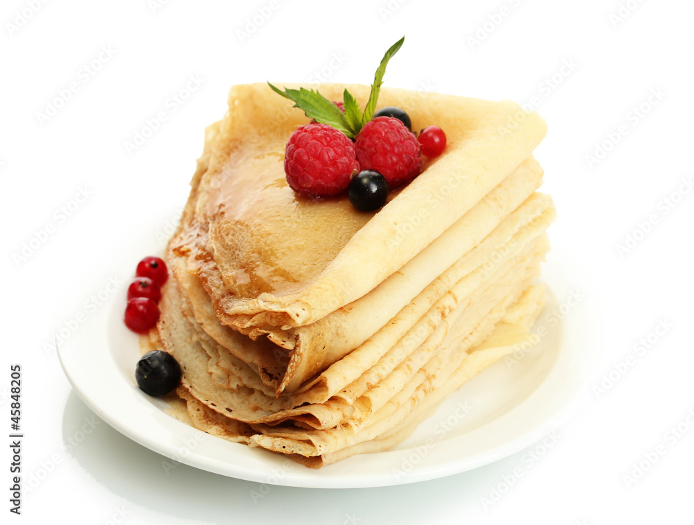 Delicious pancakes with berries and honey Delicious pancakes with berries and honey