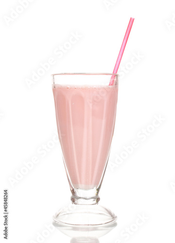 Pink milk shake isolated on white