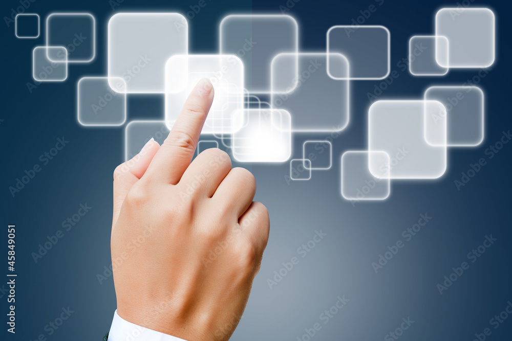 hand of business women pushing a button on a touch screen interf hand of business women pushing a button on a touch screen interf