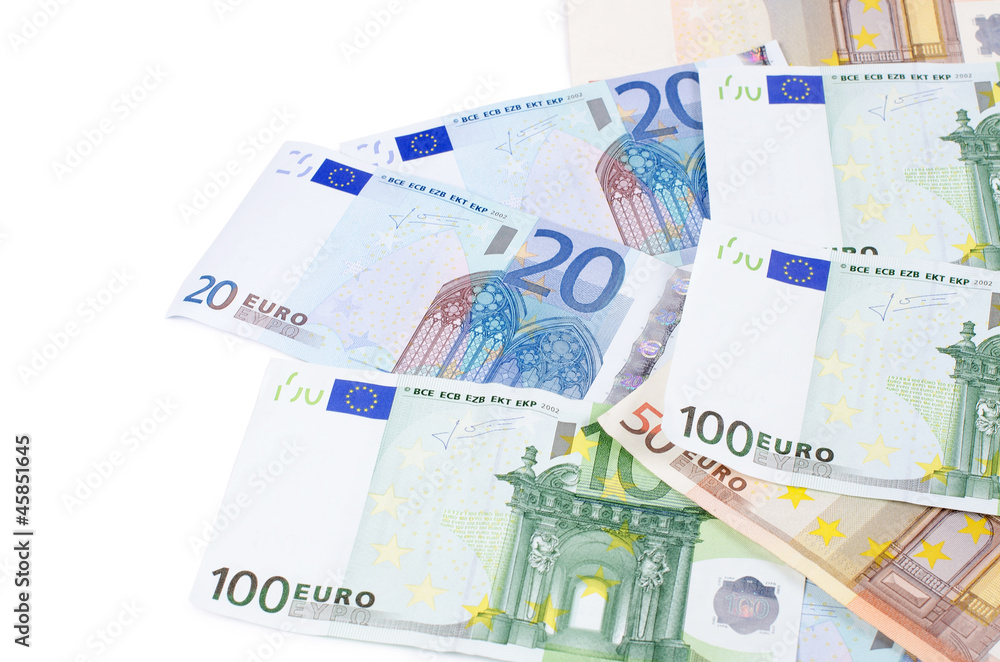 Euro banknotes isolated on white background Euro banknotes isolated on white background