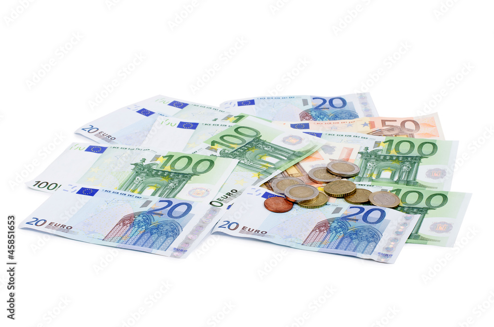Various Euro currency bills and coins Various Euro currency bills and coins