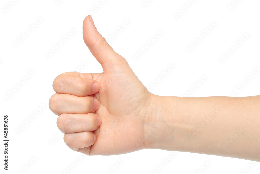 Woman hand with thumb up isolated on white background Woman hand with thumb up isolated on white background