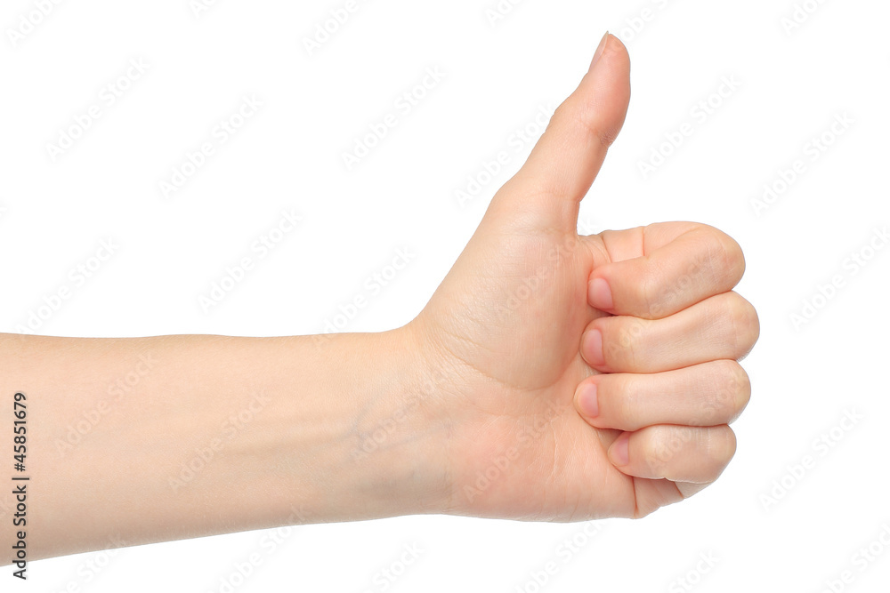 Woman hand with thumb up isolated on white background Woman hand with thumb up isolated on white background