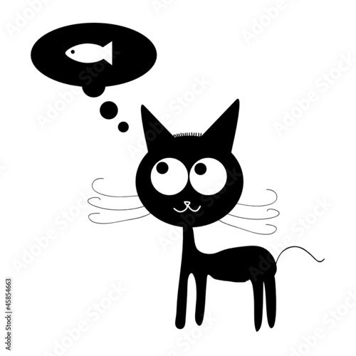 cat with dreams of fish vector illustration