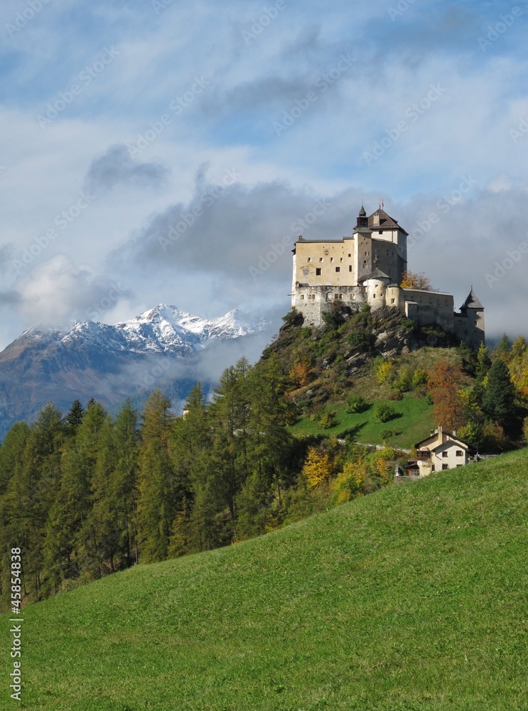 Castle Tarasp And Forest In The Autumn