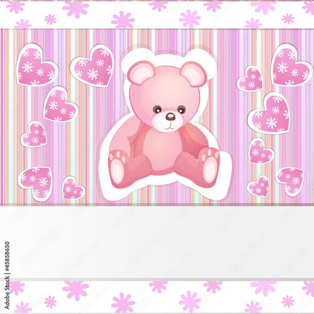 Pink baby shower card with teddy bear Pink baby shower card with teddy bear