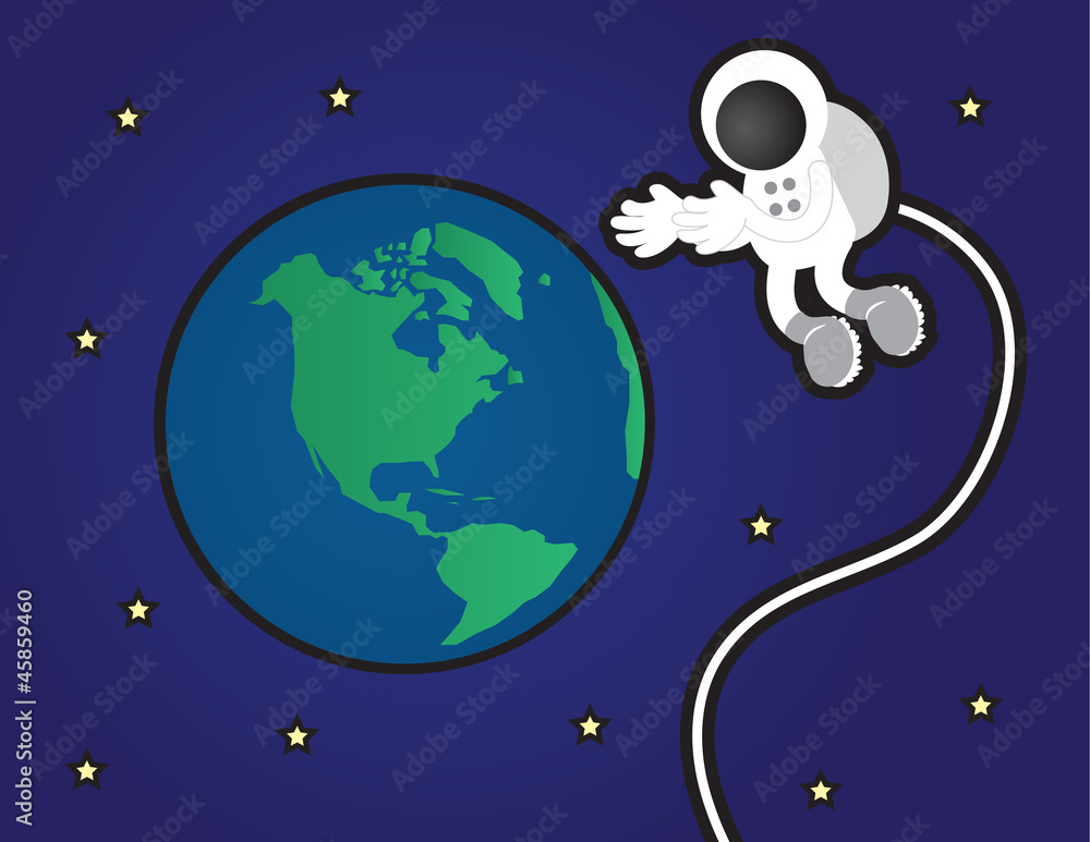 Astronaut floating in space near Earth Astronaut floating in space near Earth