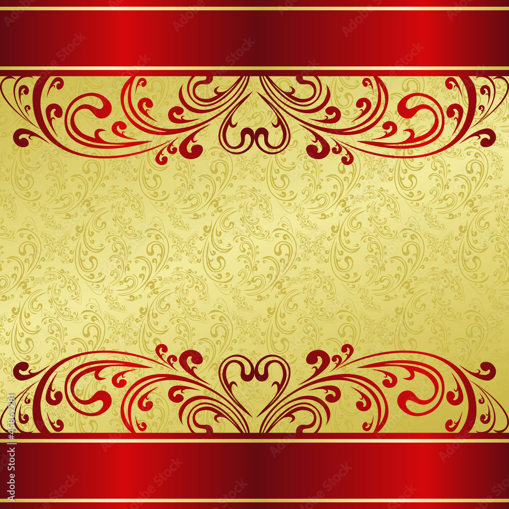 Luxury Background decorated a Vintage ornament: gold and red.