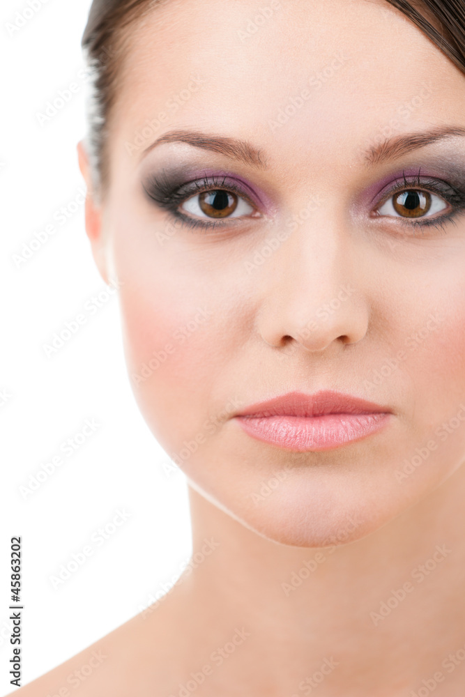 Close up of woman beautiful face, isolated on white Close up of woman beautiful face, isolated on white