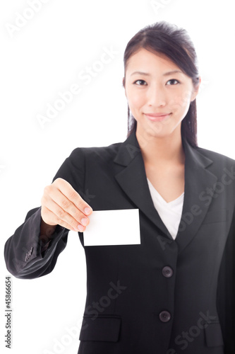 asian businesswoman holding name card