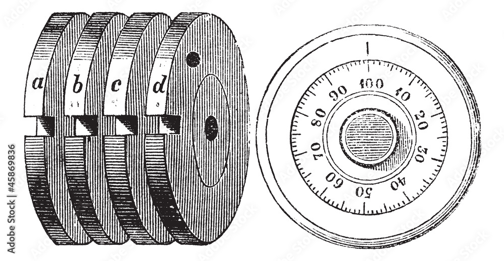 Neerduwen haspel mechanisme Rotary combination lock Safe locking mechanism vintage engraving Stock  Vector | Adobe Stock
