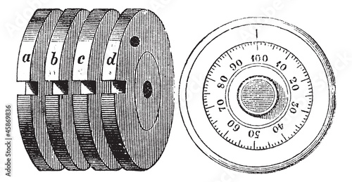 Rotary combination lock Safe locking mechanism vintage engraving