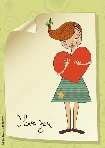 romantic young girl with big heart
