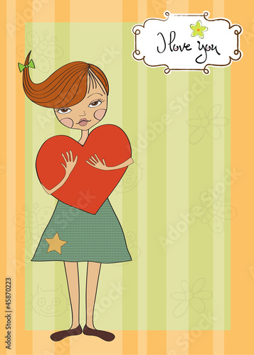 romantic young girl with big heart