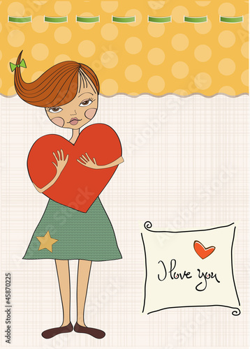 romantic young girl with big heart