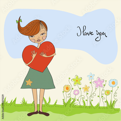 romantic young girl with big heart