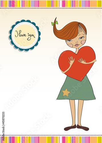 romantic young girl with big heart