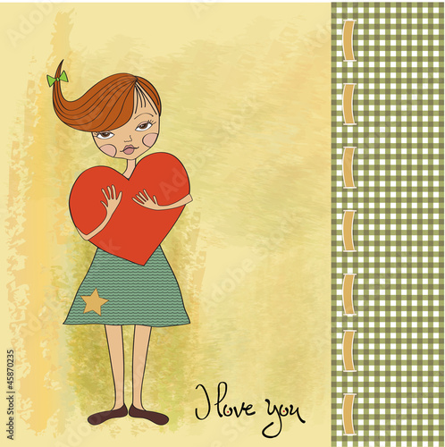 romantic young girl with big heart