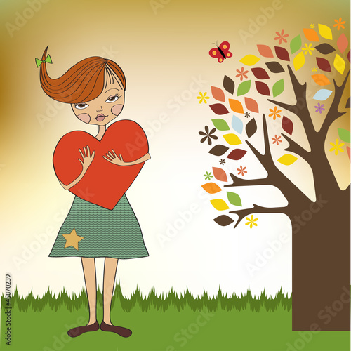 romantic young girl with big heart