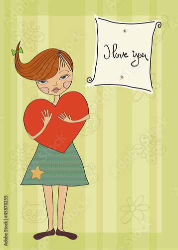 romantic young girl with big heart