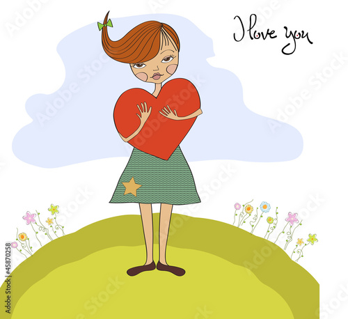romantic young girl with big heart