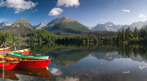 The colorful boats on Strbske lake in High Tatras Slovakia