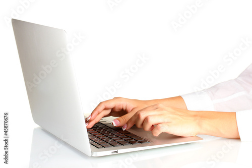 business woman's hands typing