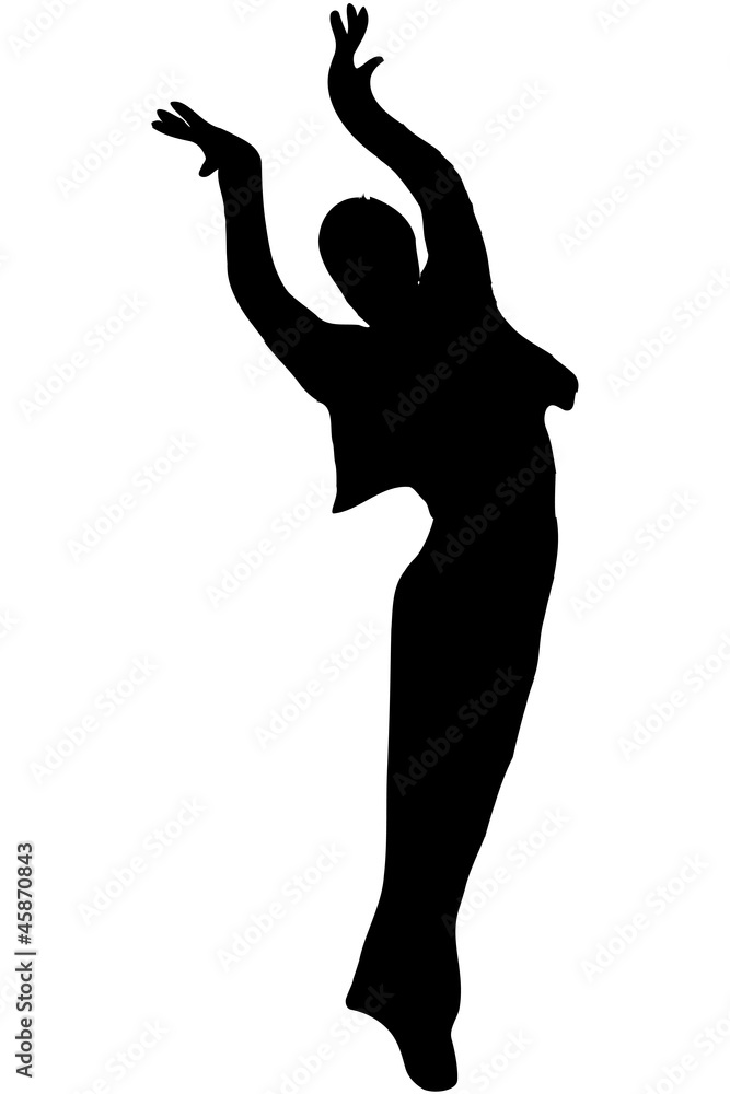 Fototapeta premium a black silhouette of dancing youth is in the pose of dance