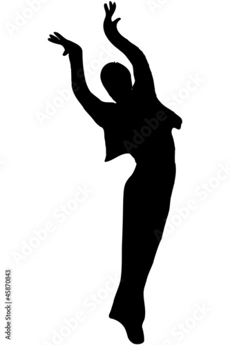 a black silhouette of dancing youth is in the pose of dance