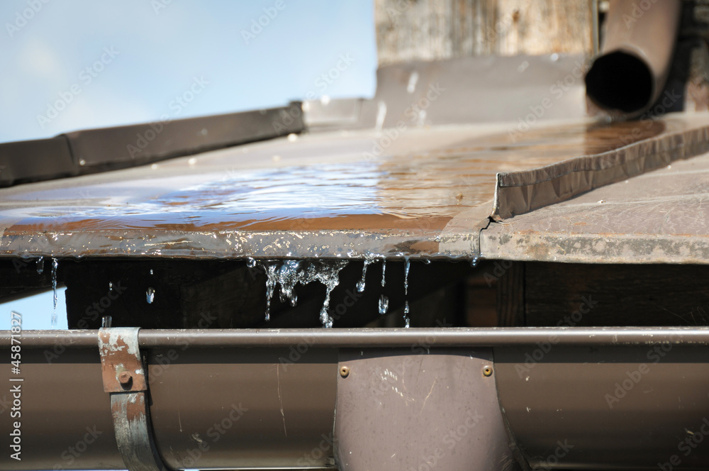 Metallic roof and draining gutter detail Metallic roof and draining gutter detail
