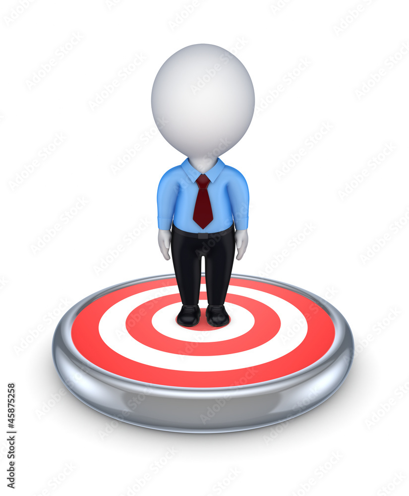 3d small person in the cener of dartboard. 3d small person in the cener of dartboard.
