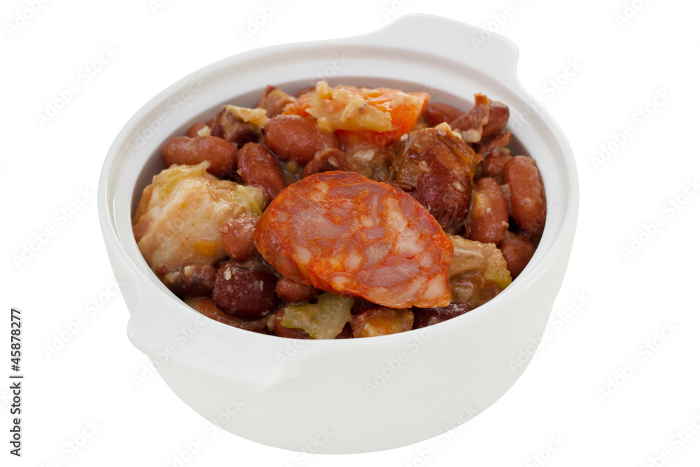 sausages and meat with red beans in the bowl sausages and meat with red beans in the bowl