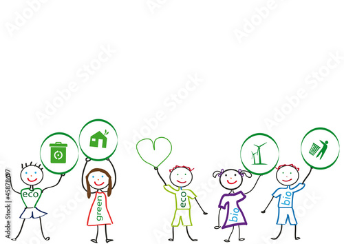Kids with ecology symbol