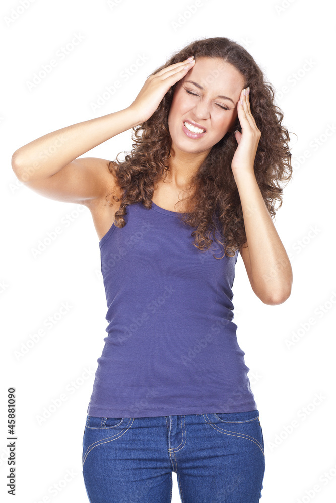 pretty young woman suffering from head... pretty young woman suffering from head...