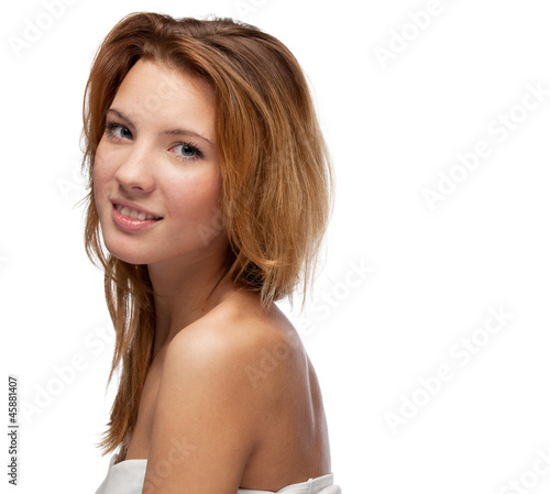 Portrait of woman on white background