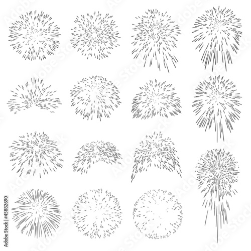 Feuerwerk, Raketen, Explosion, Vorlage, Set, Silvester, Design