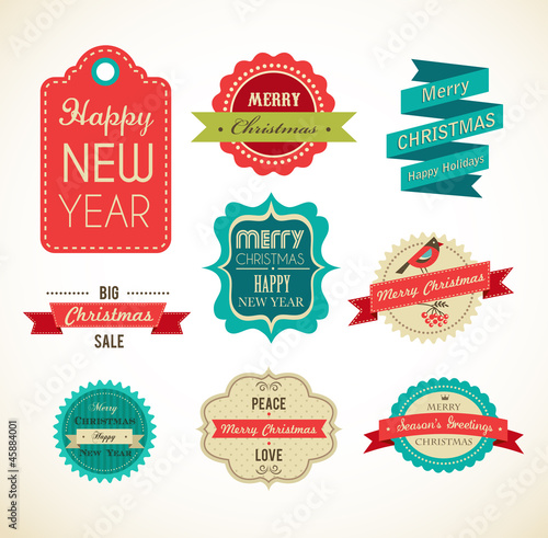 Christmas vintage labels, elements and illustrations