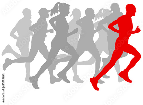 Winner finish vector background and group of runners