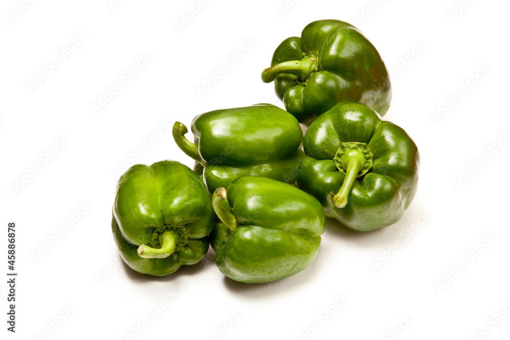 Bell peppers isolated on a white studio background. Bell peppers isolated on a white studio background.
