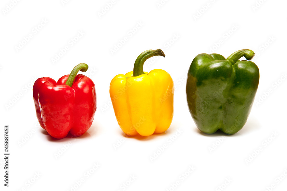 Bell peppers isolated on a white studio background. Bell peppers isolated on a white studio background.