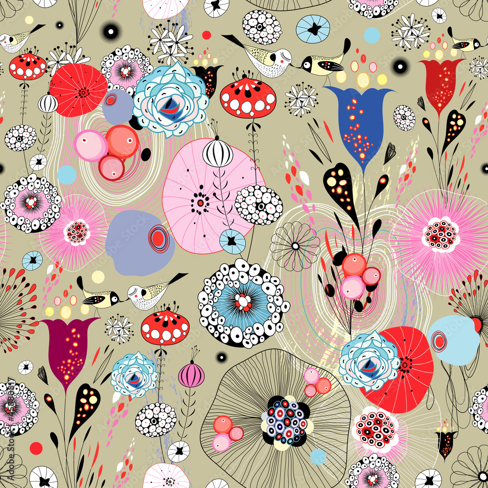 Fototapeta premium floral and abstract texture with birds