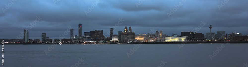 A View of Liverpool and the Mersey River at Night