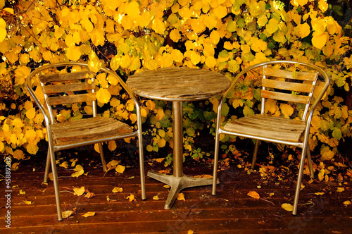 Garden furniture in autumn photo