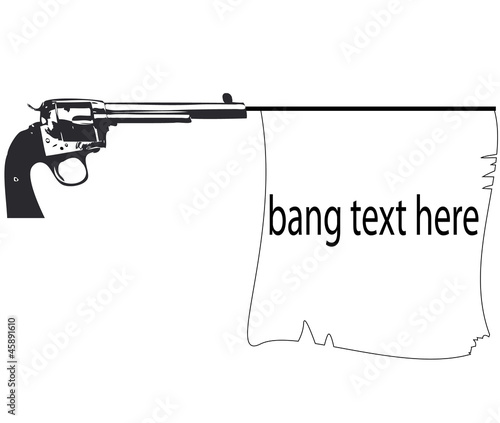 old pistol with flag gun with banner ribbon vector illustration