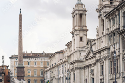 Piazza Navona building and obelisk. Rome, Italy.