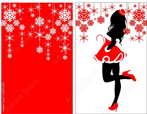 Silhouette of the Snow Maiden, snowflakes background