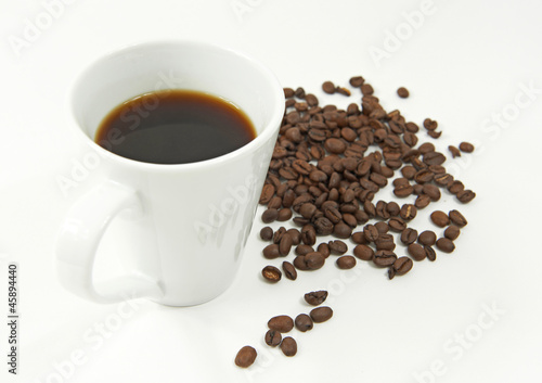 Brewed coffee and coffee beans